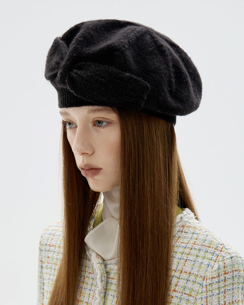 UTG + Brown Hat<br> Bow Knit Beret - Black<br> <font color=#82C7E4 size="1.9" face=verdana>(10/5~10/9)</font>