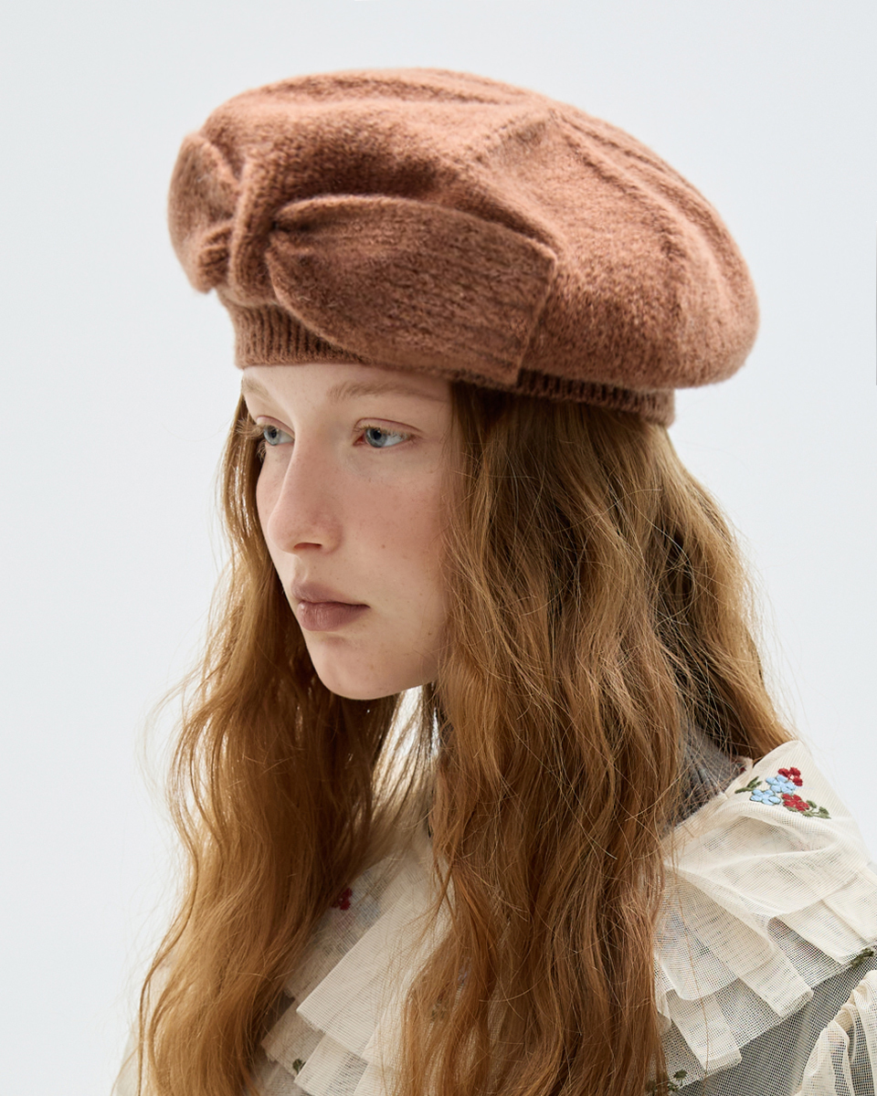 UTG + Brown Hat<br> Bow Knit Beret - Beige<br> <font color=#82C7E4 size="1.9" face=verdana>(10/5~10/9)</font>