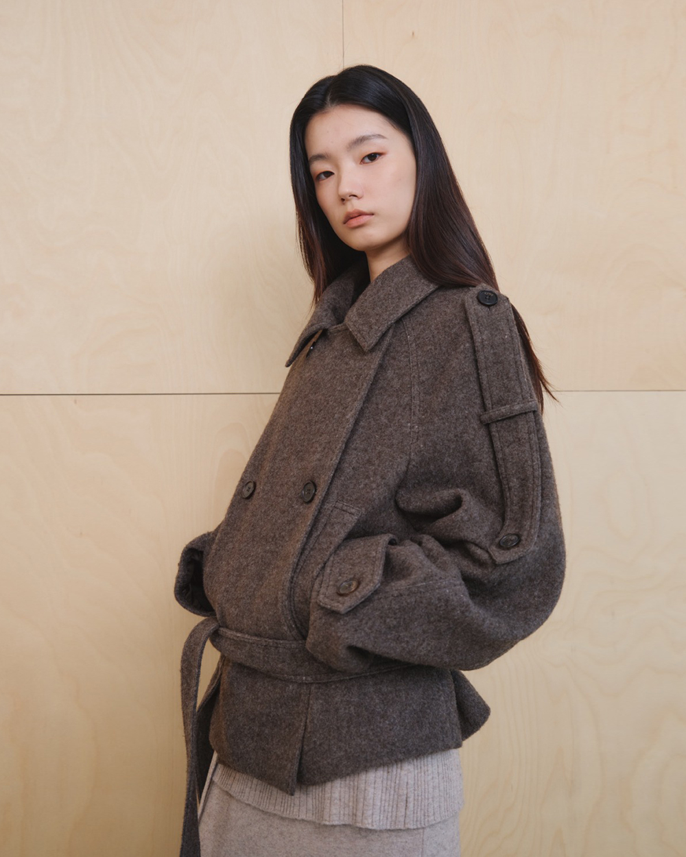 UTG + KUME<br> Pure Wool Double-Breasted Half Coat<br> (2 colors)<br> <font color=#82C7E4 size="1.9" face=verdana>(10/26-10/30)</font>