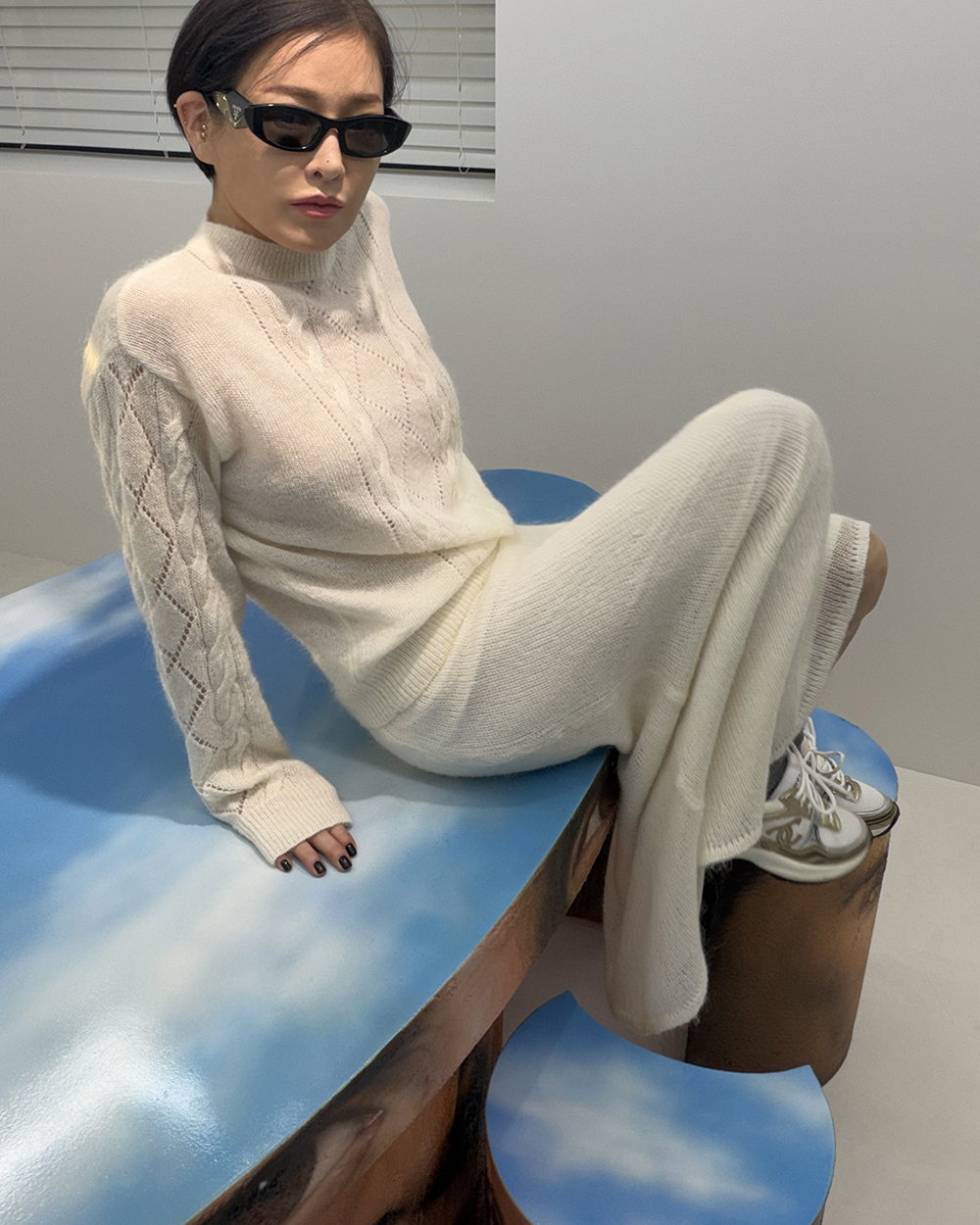 UTG + KUME<br> Mohair Sheer Argyle Knit<br> (3 colors)<br> <font color=#82C7E4 size="1.9" face=verdana>(10/26-10/30)</font>